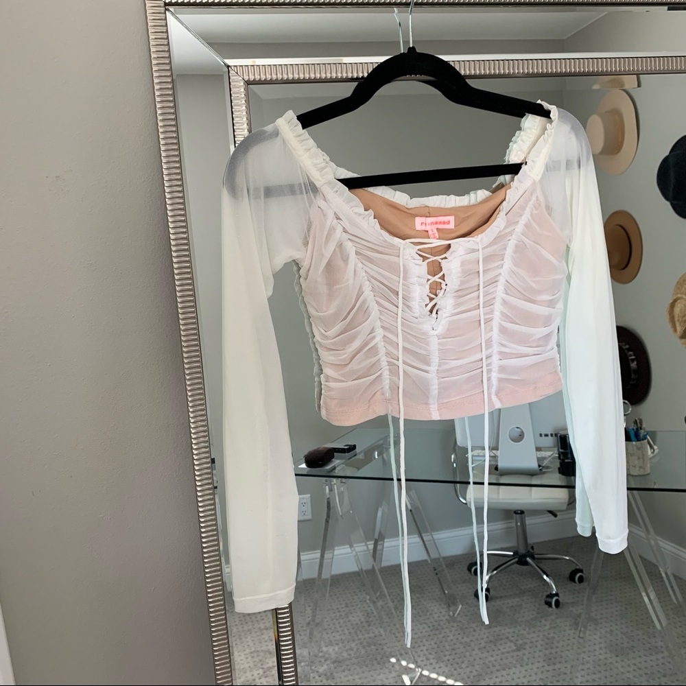 sheer lace up white top